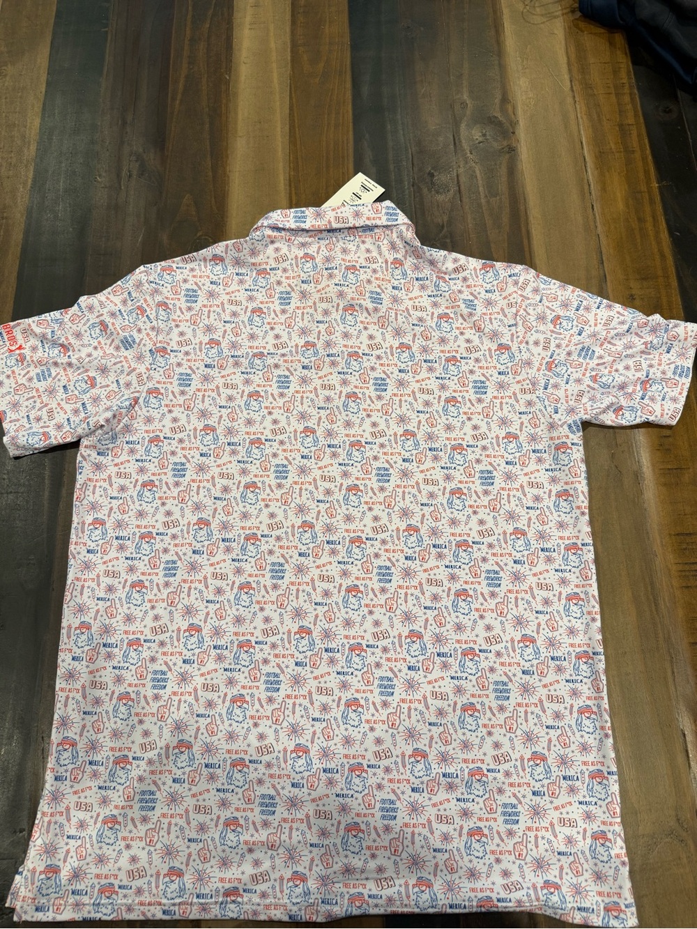 Bogey Bros USA Men's Short Sleeve Printed Polo in White with Red & Blue Motif - Picture 5 of 5